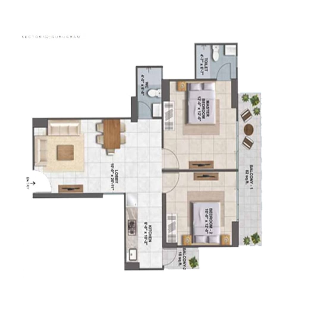Floor plan 2BHK of Conscient Habitat Prime