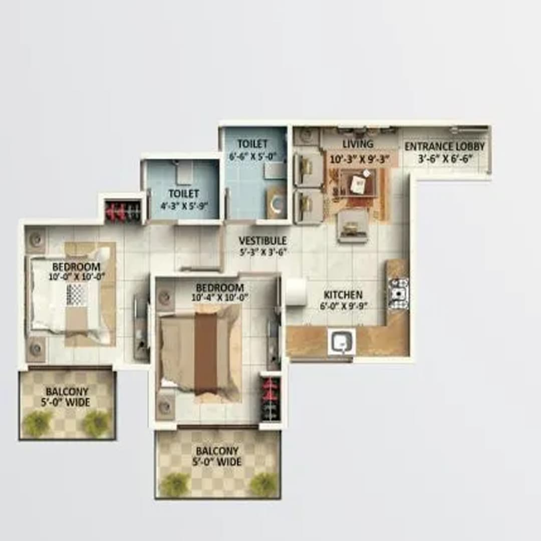 GLS Arawali Homes Floor plan 2BHK