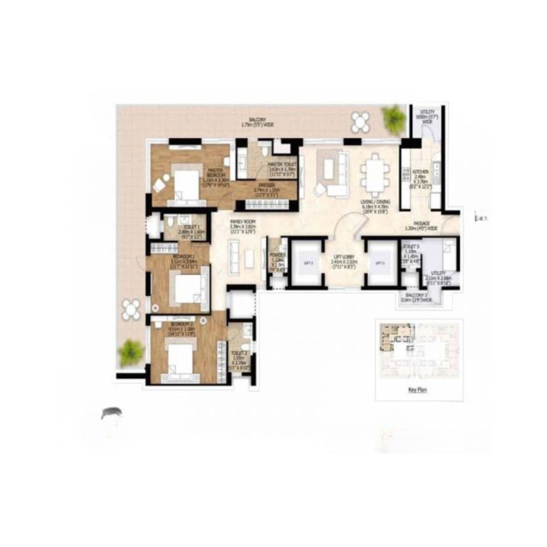 Mahindra Luminare 59 3BHK-B Floor Plans