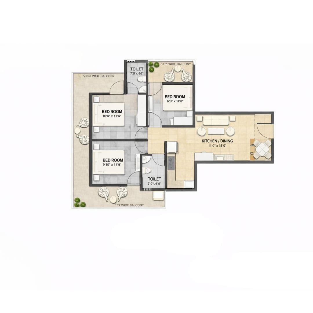 Yashika Green Square 3BHK (Type-5) Apartment