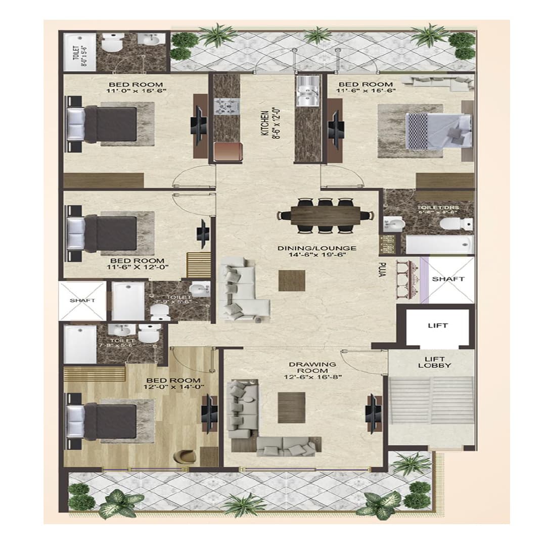 4S Amara Floors 67A Floor Plan 4BHK Type B