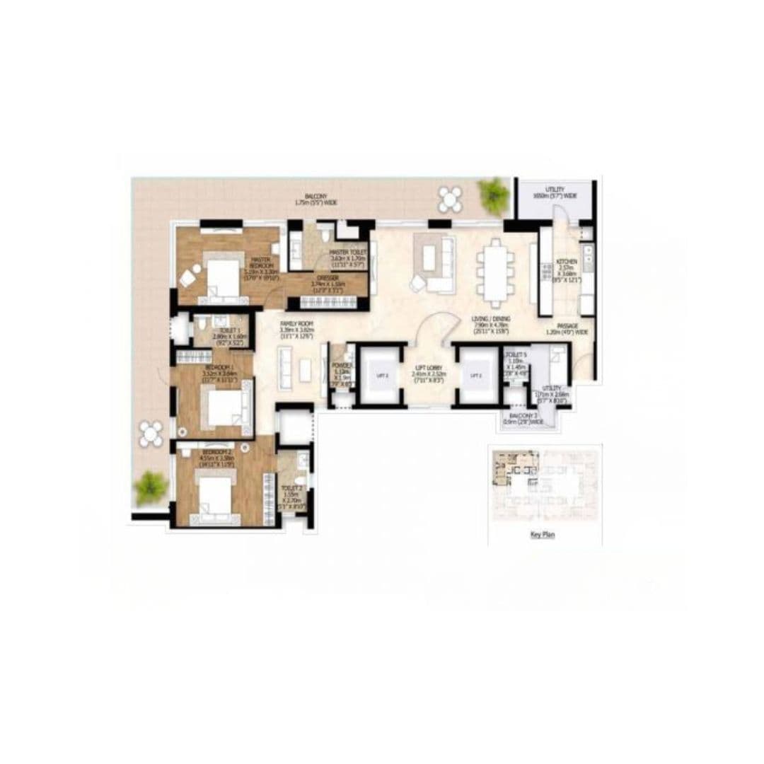 Mahindra Luminare 59 3BHK-A Floor Plans