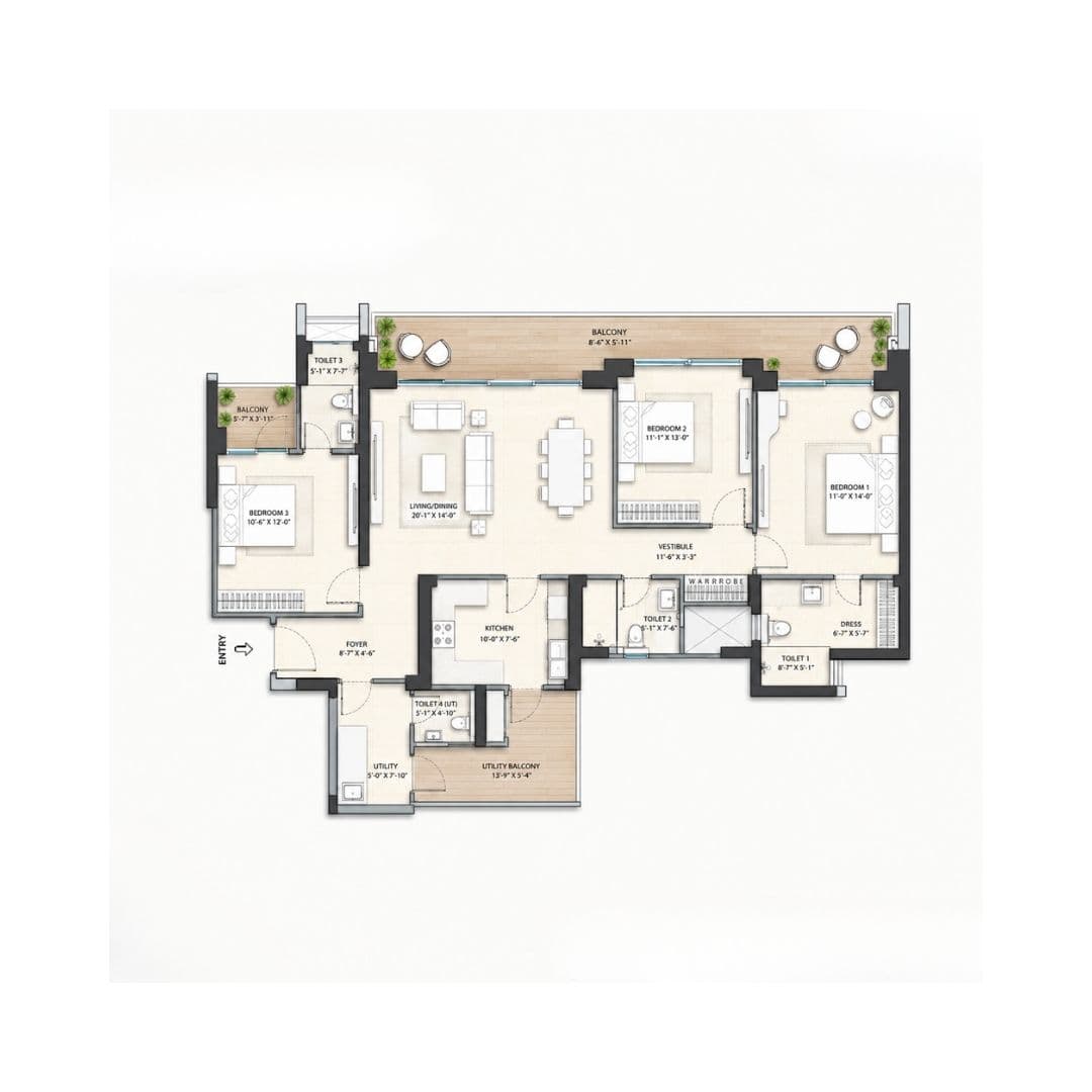 Conscient Parq 3BHK+UT
