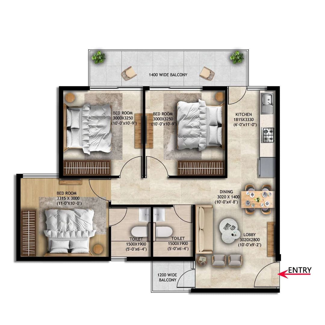 Floor Plan 3BHK Sector 3