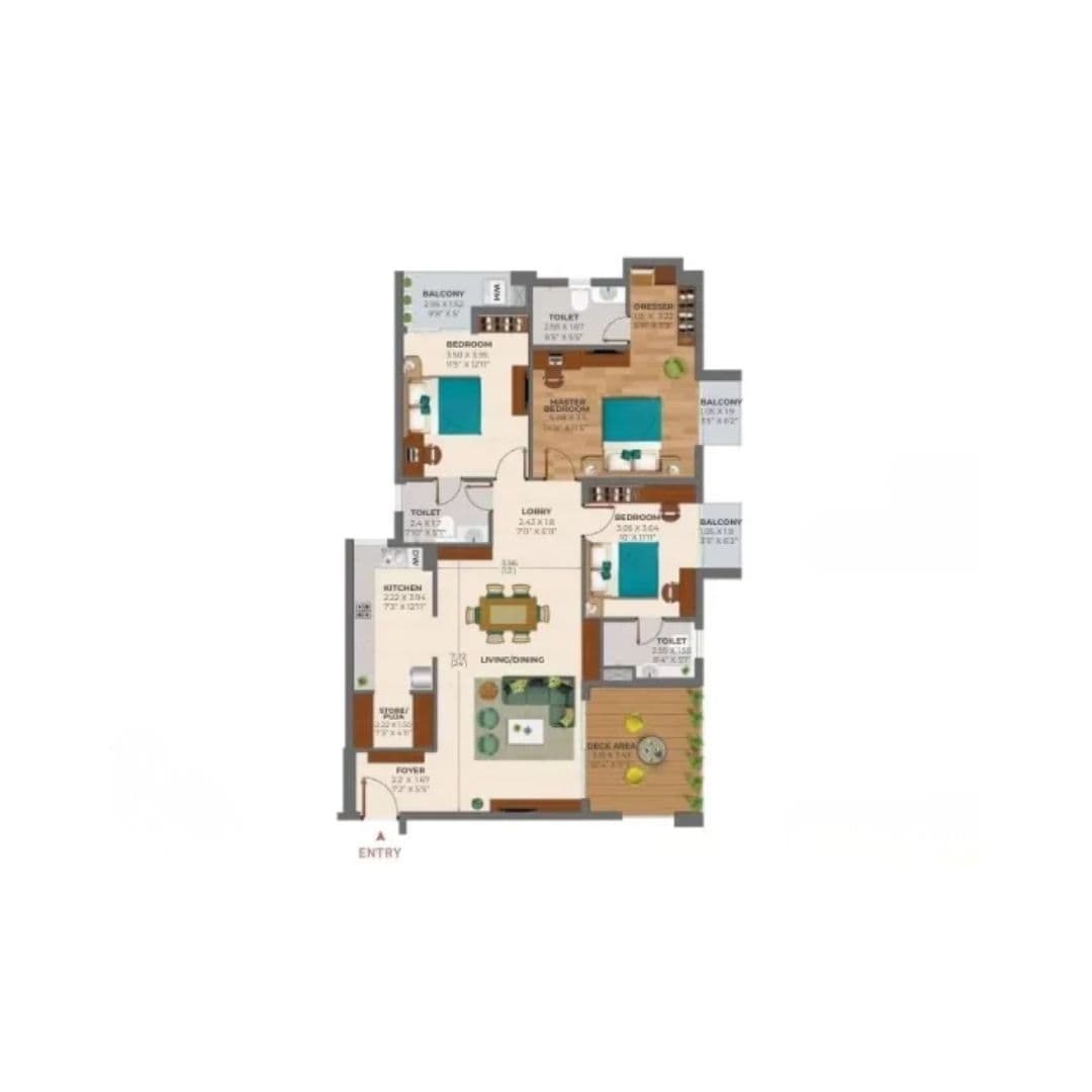 Ashiana Amarah Phase 3 3BHK+3T+Deck Floor Plan
