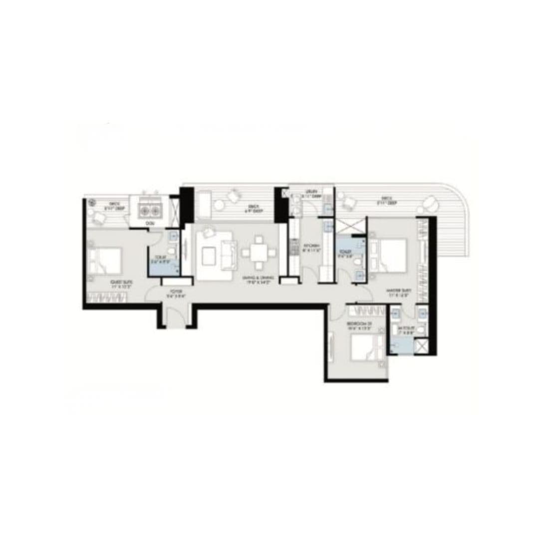 Gaia Residences 3 BHK – T8 Floor Plan
