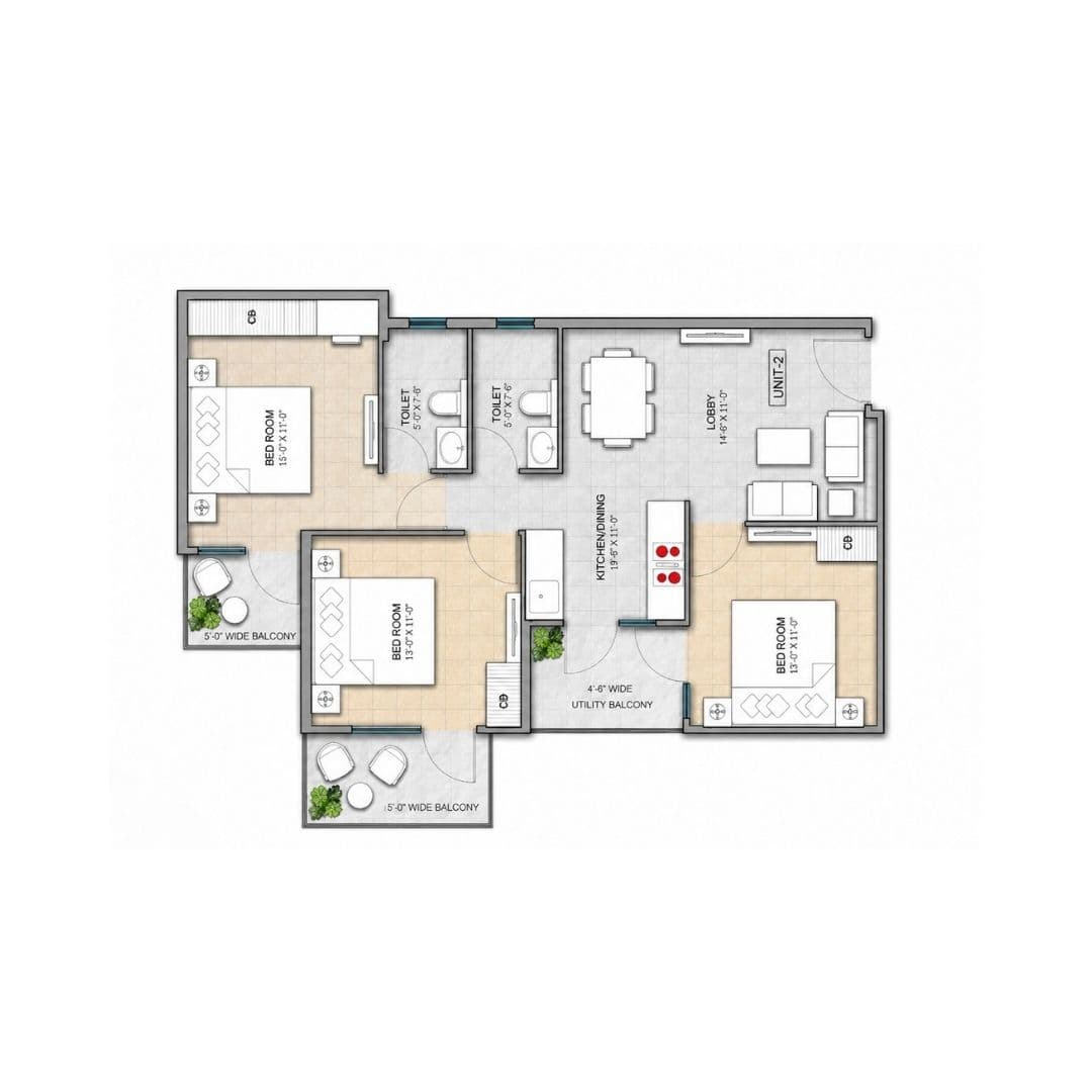 4S Aster Avenue 3BHK Type-1 Apartment
