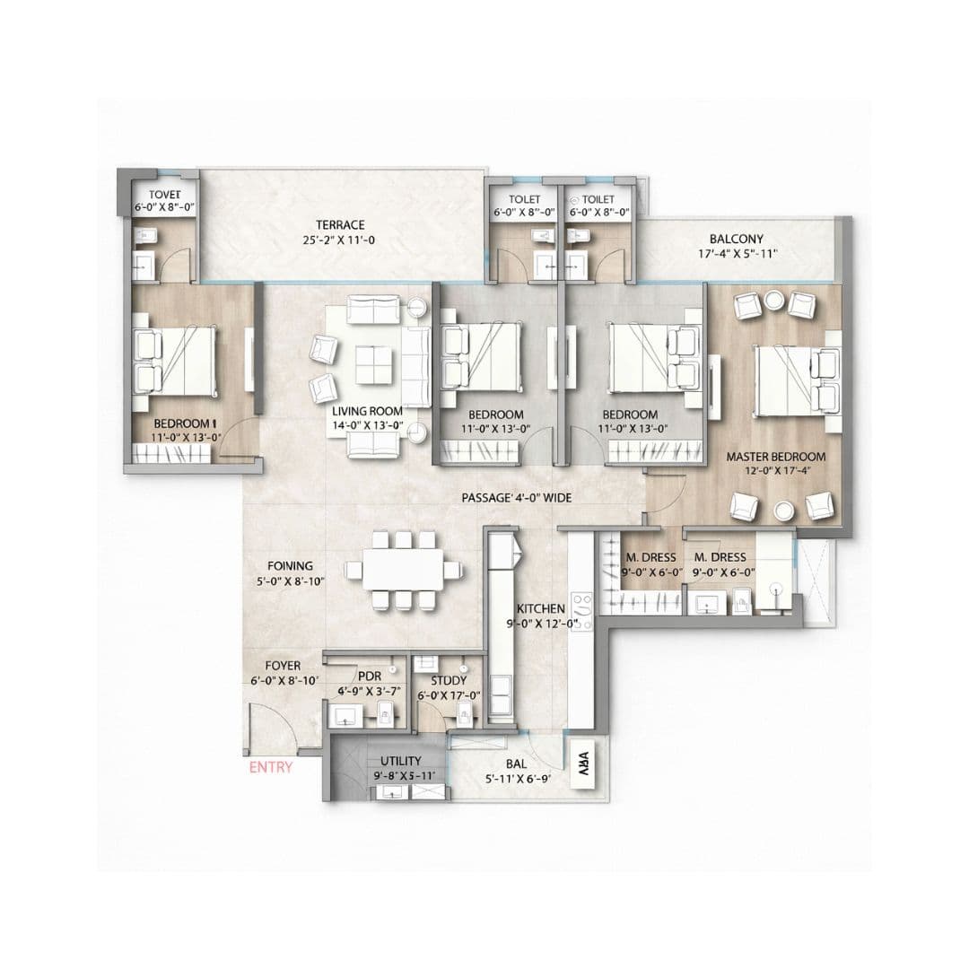 suncity monarch 4 bhk floor plan