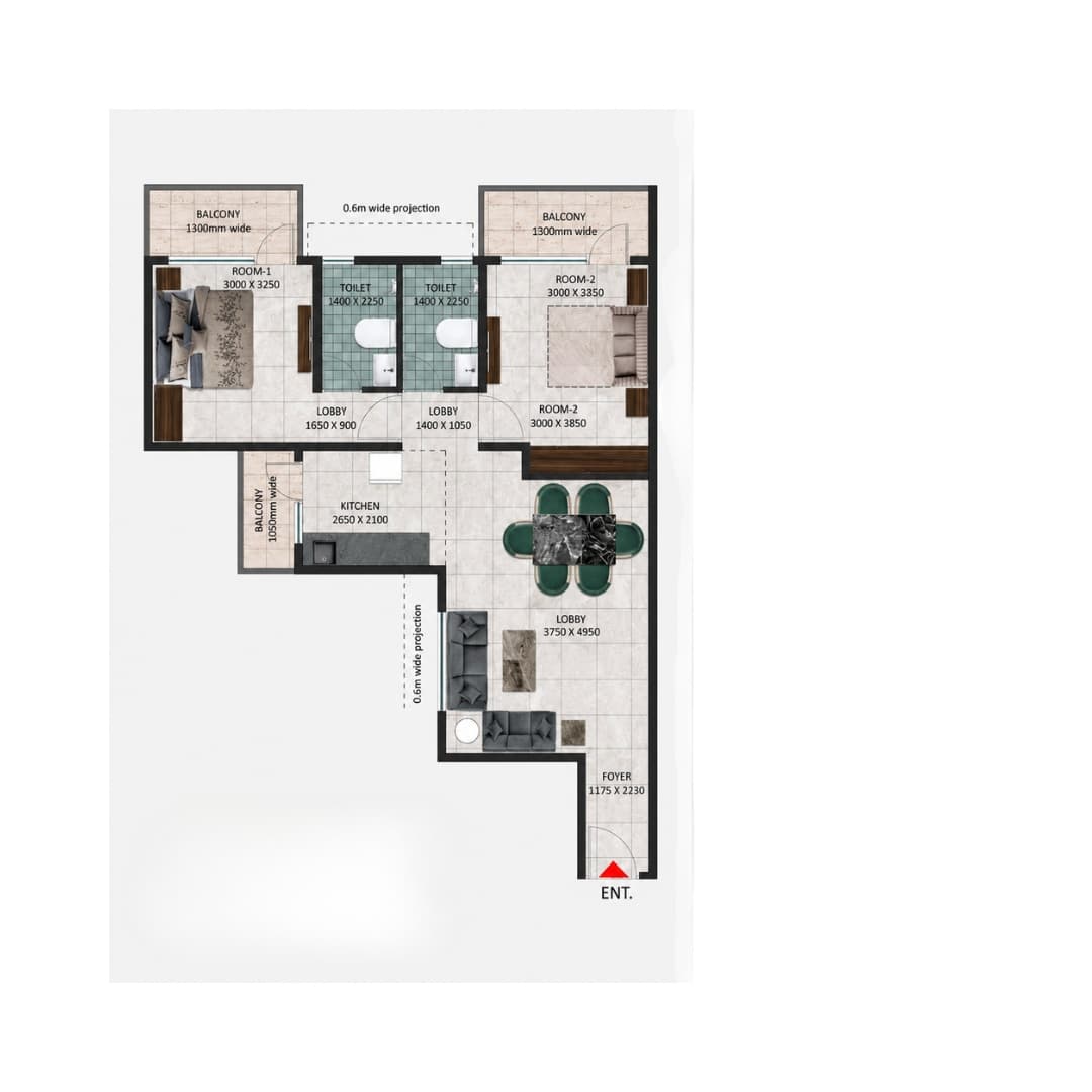 Pareena Hanu Residency 2BHK Floor Plan