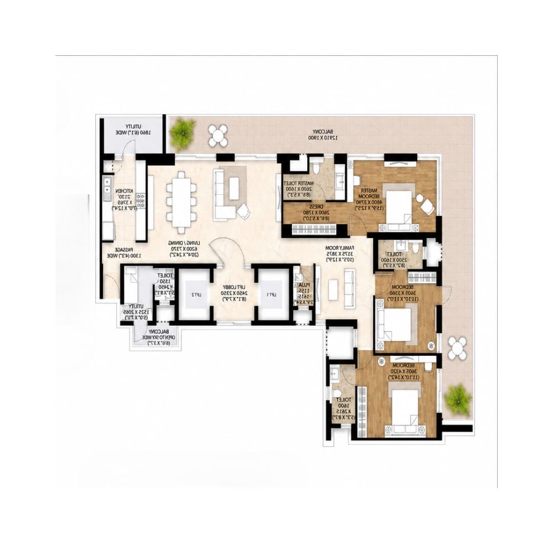 Mahindra Luminare 59 3BHK-B Floor Plans