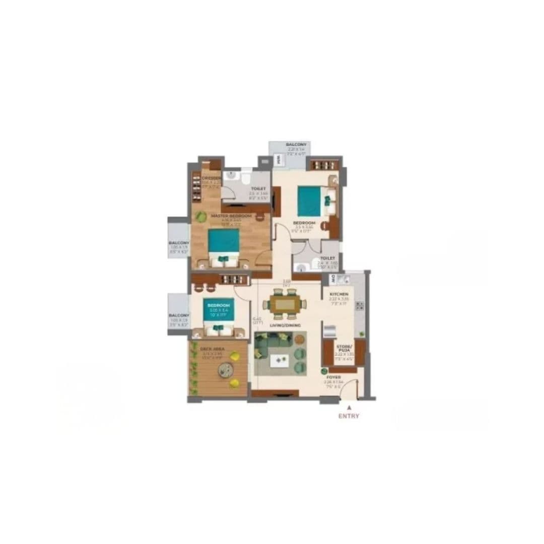 Ashiana Amarah Phase 3 3BHK+2T+Deck Floor Plan
