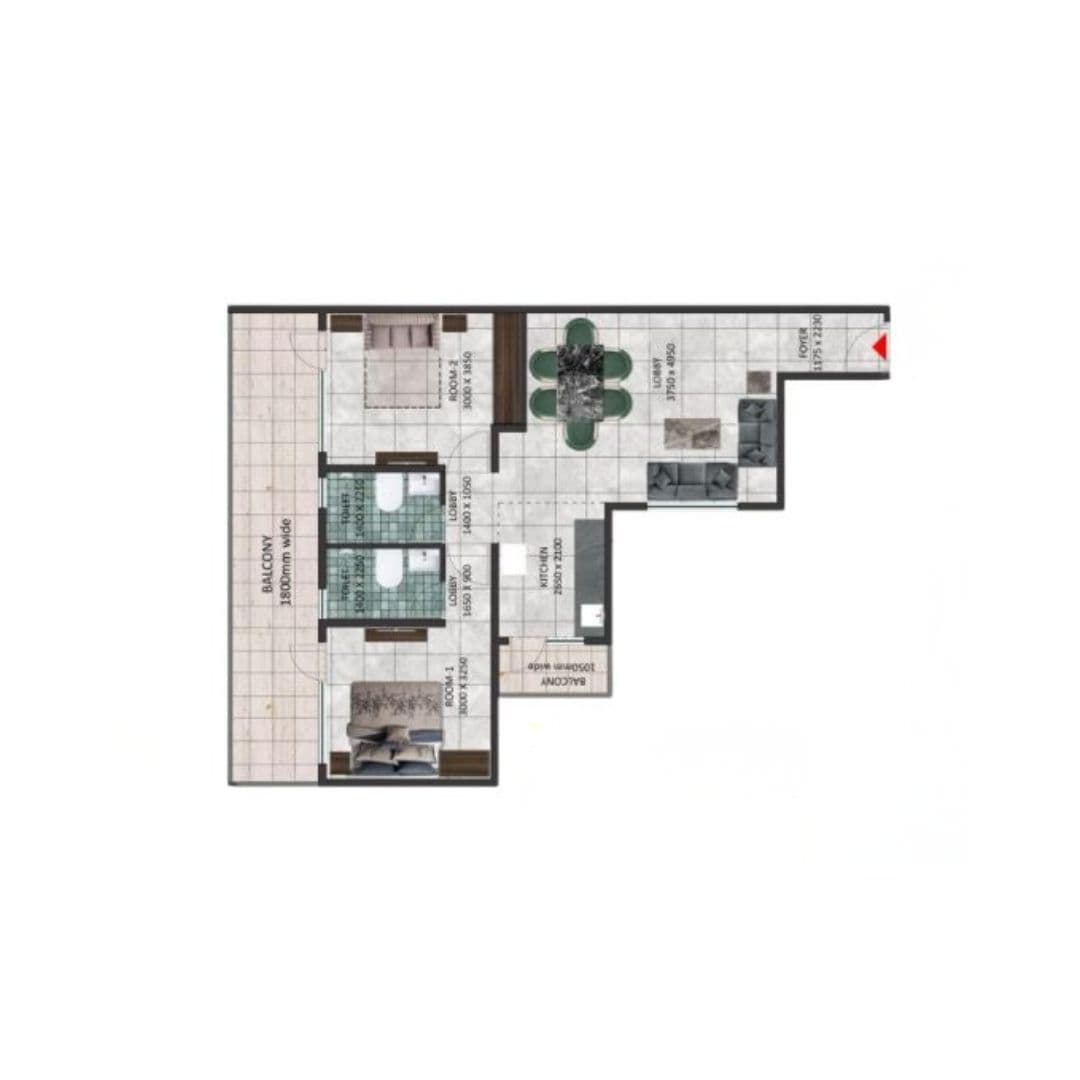 Pareena Hanu Residency 2BHK Floor Plan