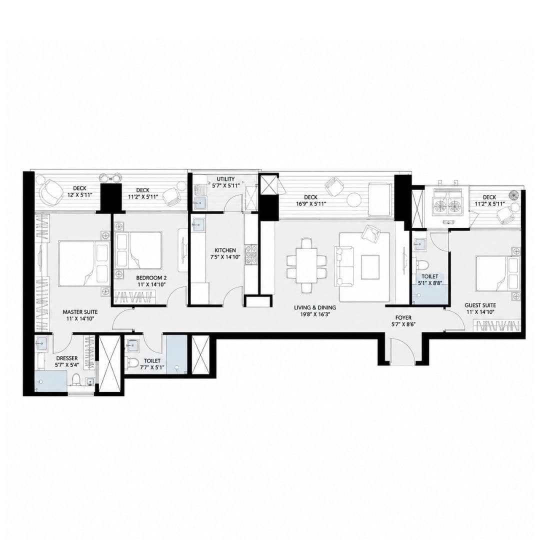 BPTP Gaia Residences 3 BHK – T8 Floor Plan