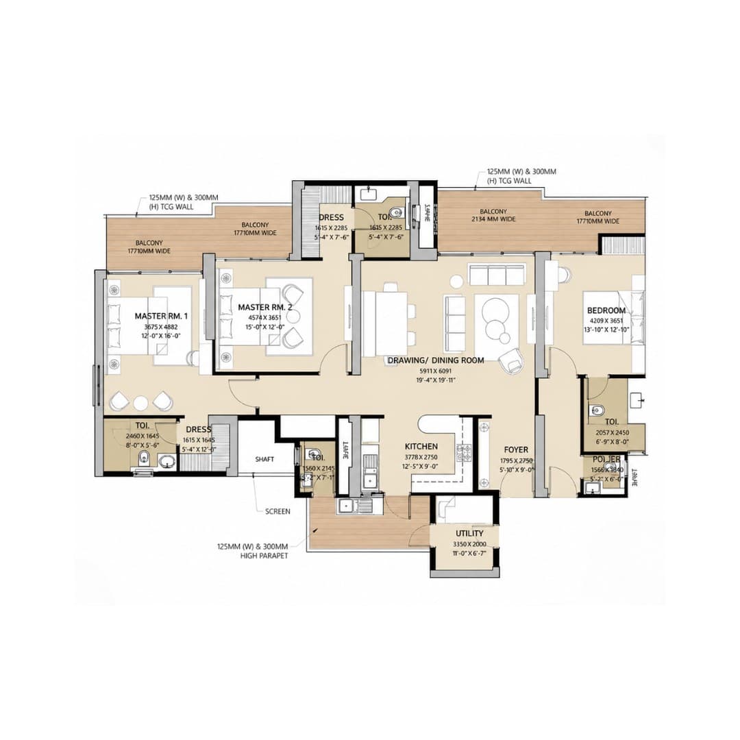 Navraj Kingstown Heights 3BHK+Study Apartment