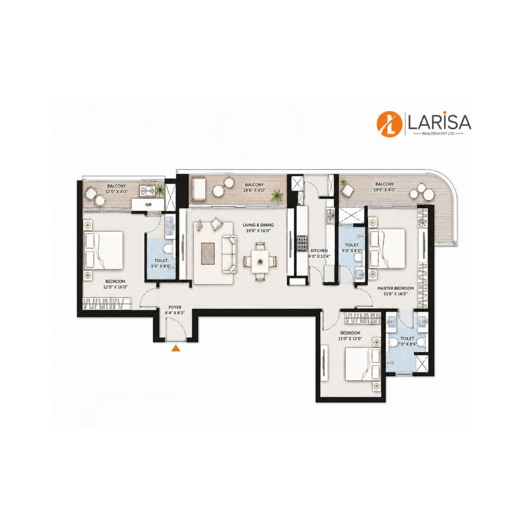BPTP Gaia Residences 3 BHK – T8 Floor Plan