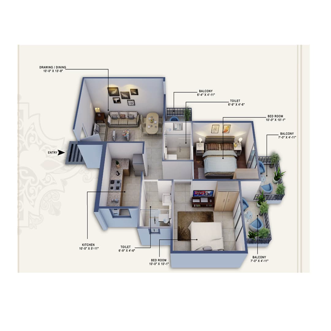Royal Green Heights 62 Floor plan 2BHK
