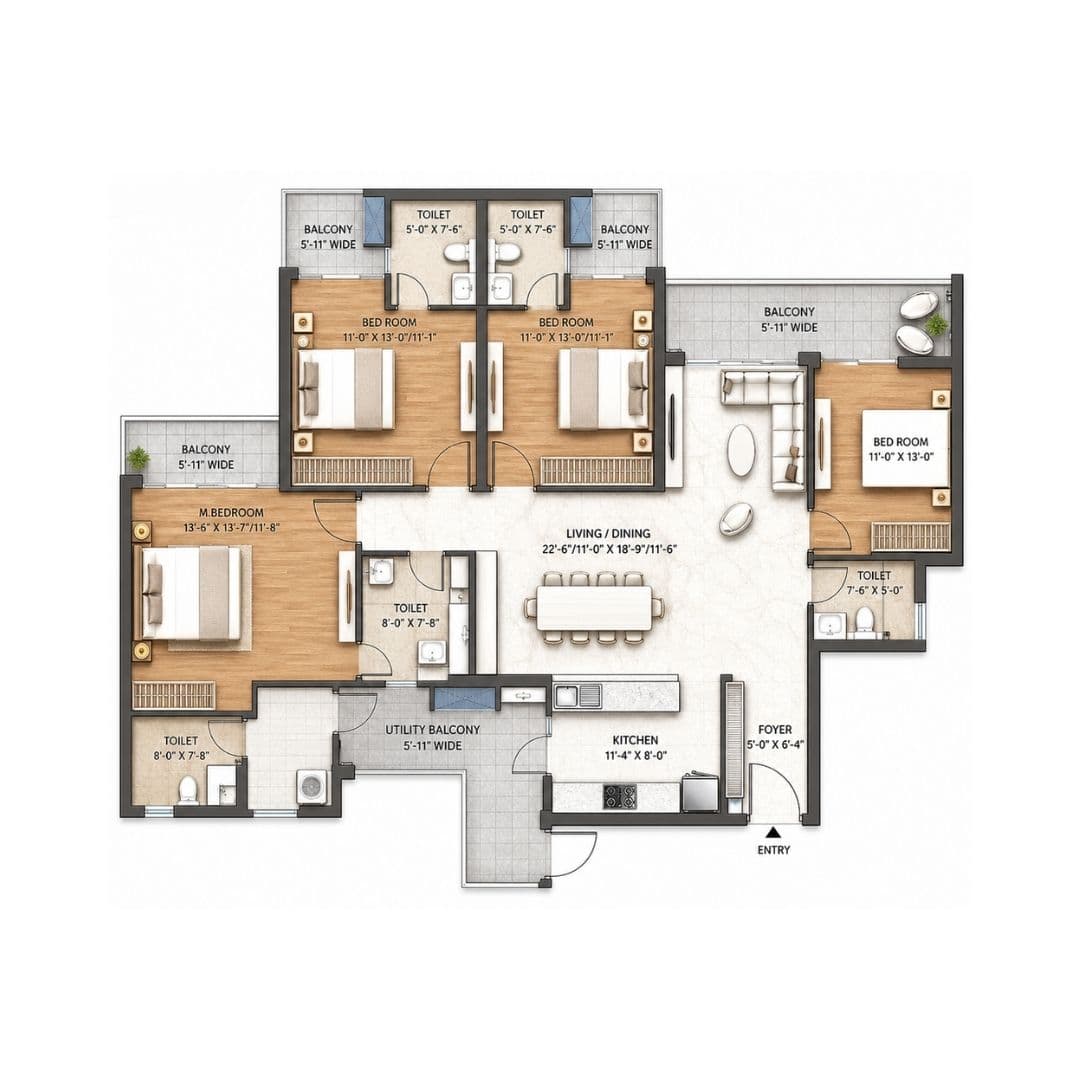 M3M Crown 3BHK floor plan