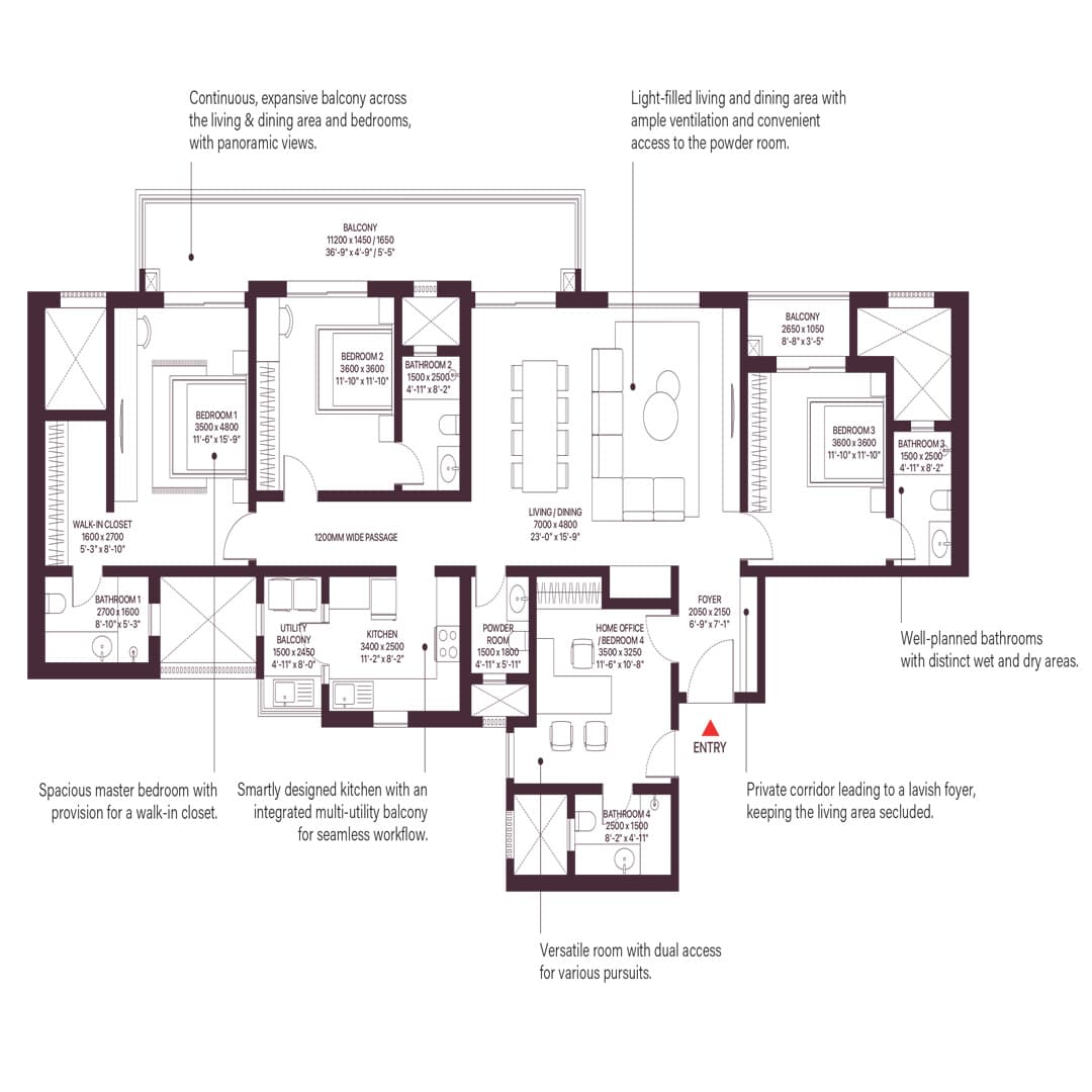 Sobha Crescent 4BHIK Floor plan