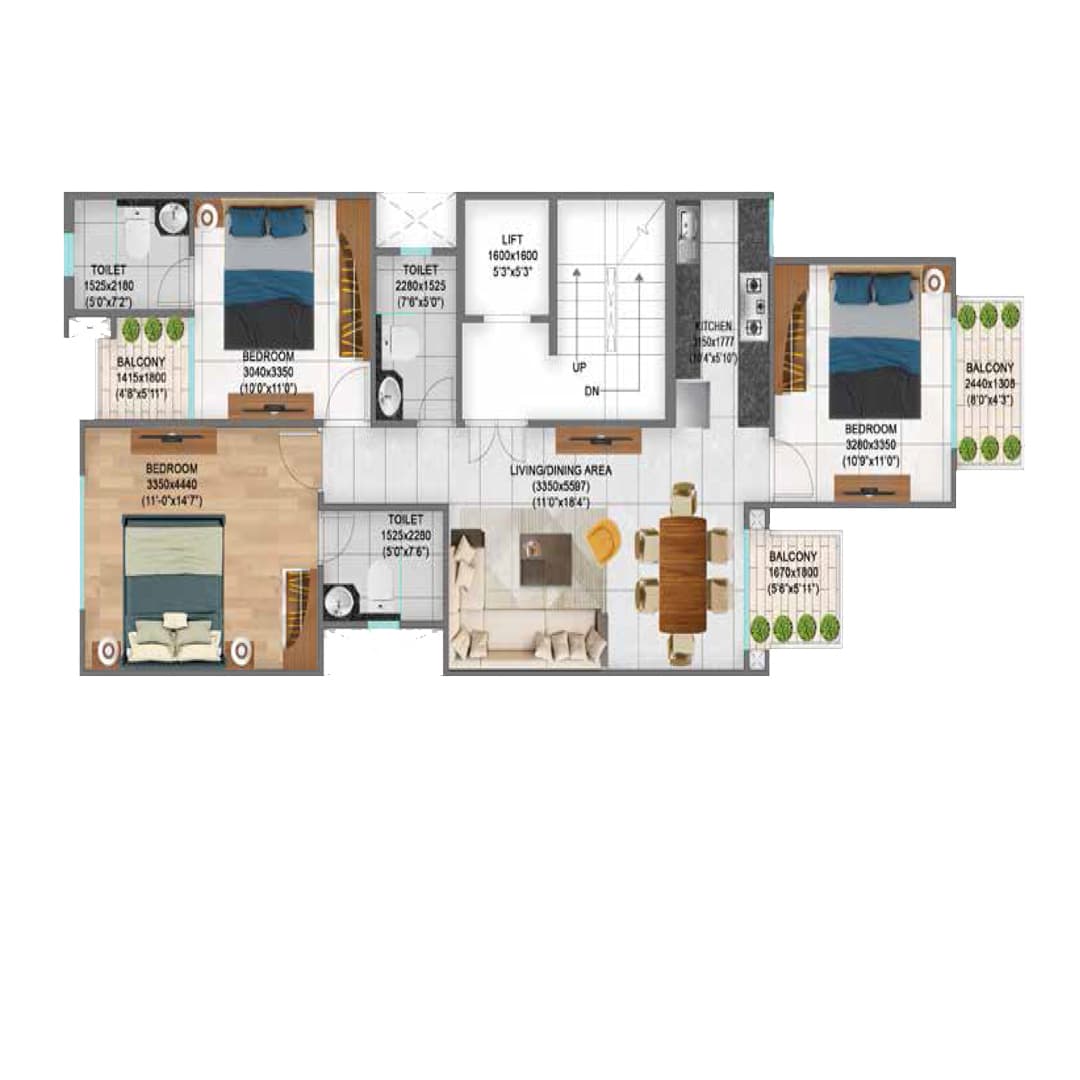 Signature Global City 37D Phase 2 3BHK Floor plan
