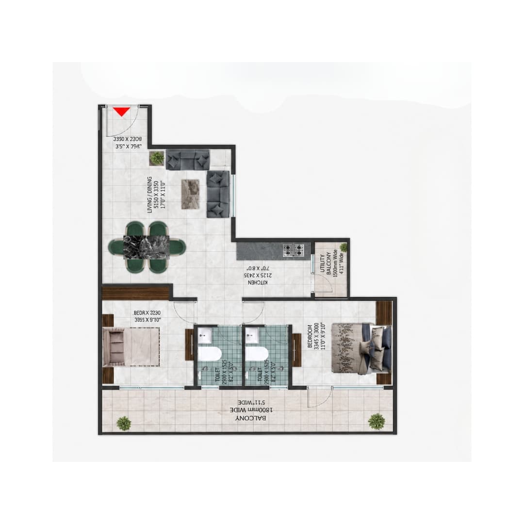 Pareena Hanu Residency 1BHK Floor Plan