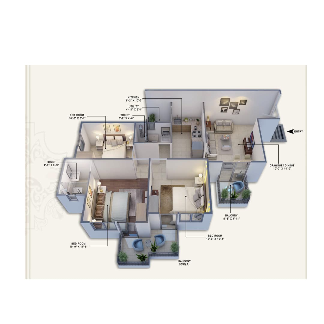 Royal Green Heights 62 Floor plan 3BHK