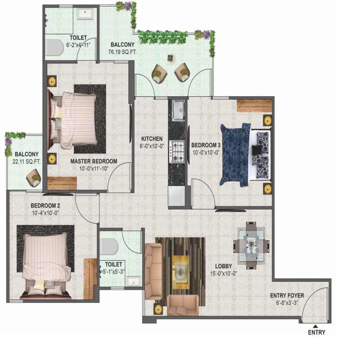 3BHK Floor plan of Conscient Habitat Prime
