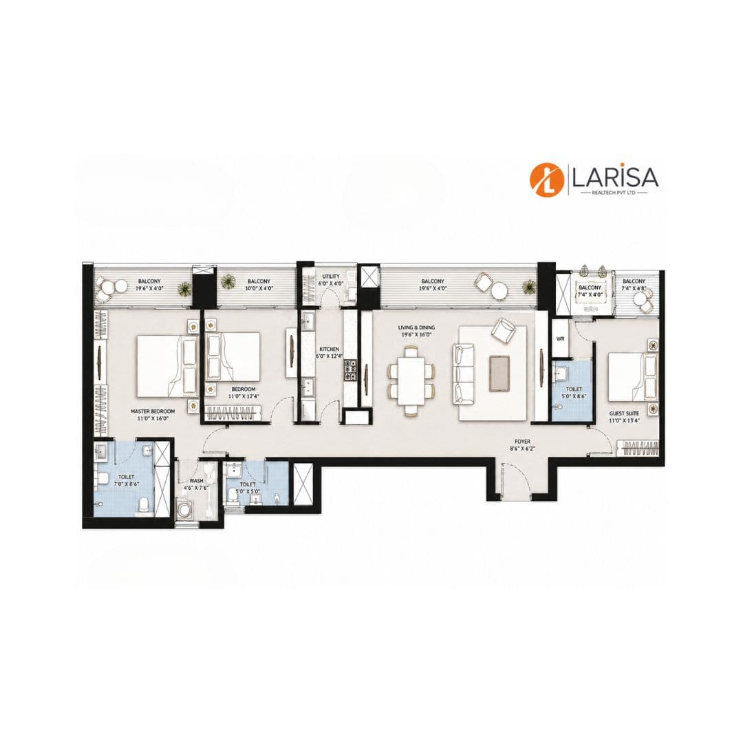 Gaia Residences 3 BHK – T8 Floor Plan