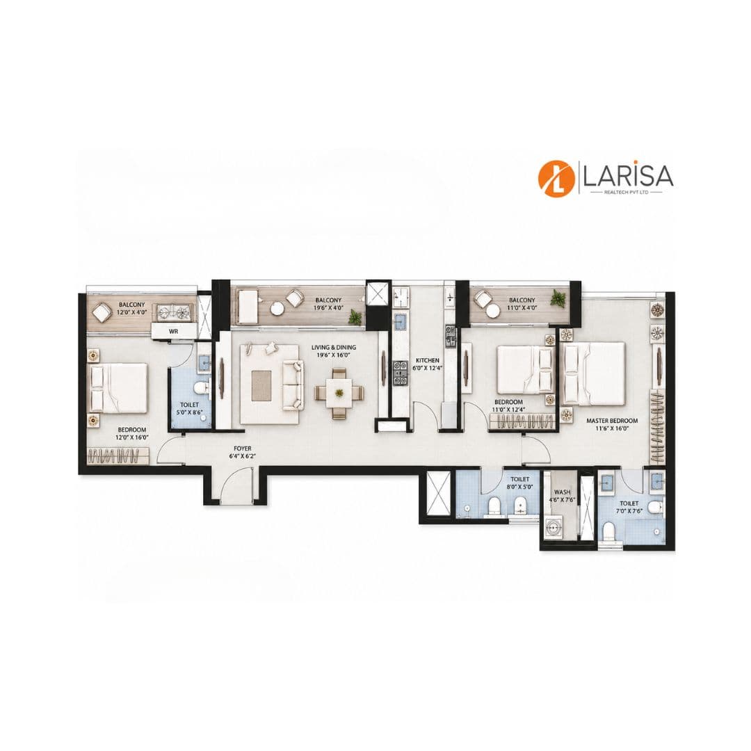 BPTP Gaia Residences 3 BHK Floor Plan