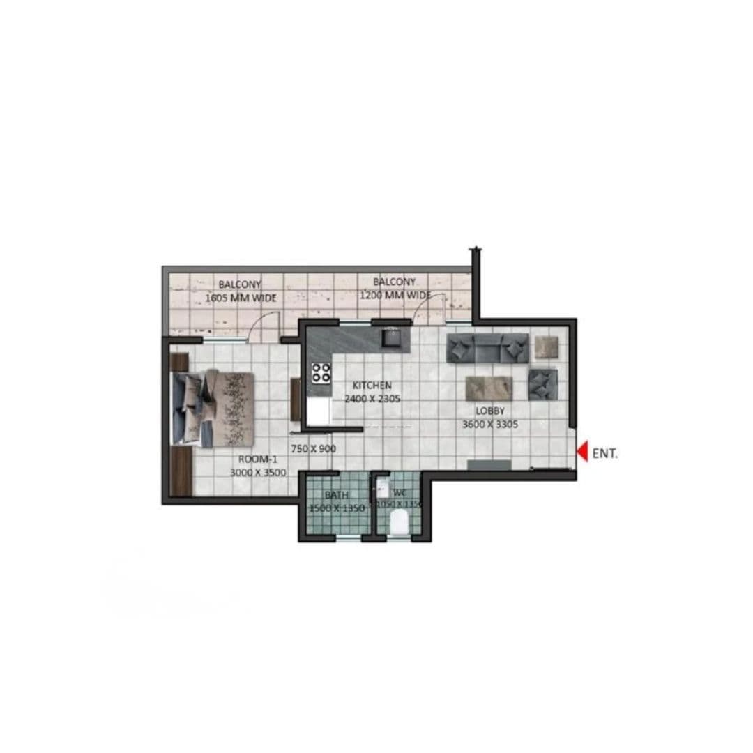 Pareena Hanu Residency 1BHK Floor Plan