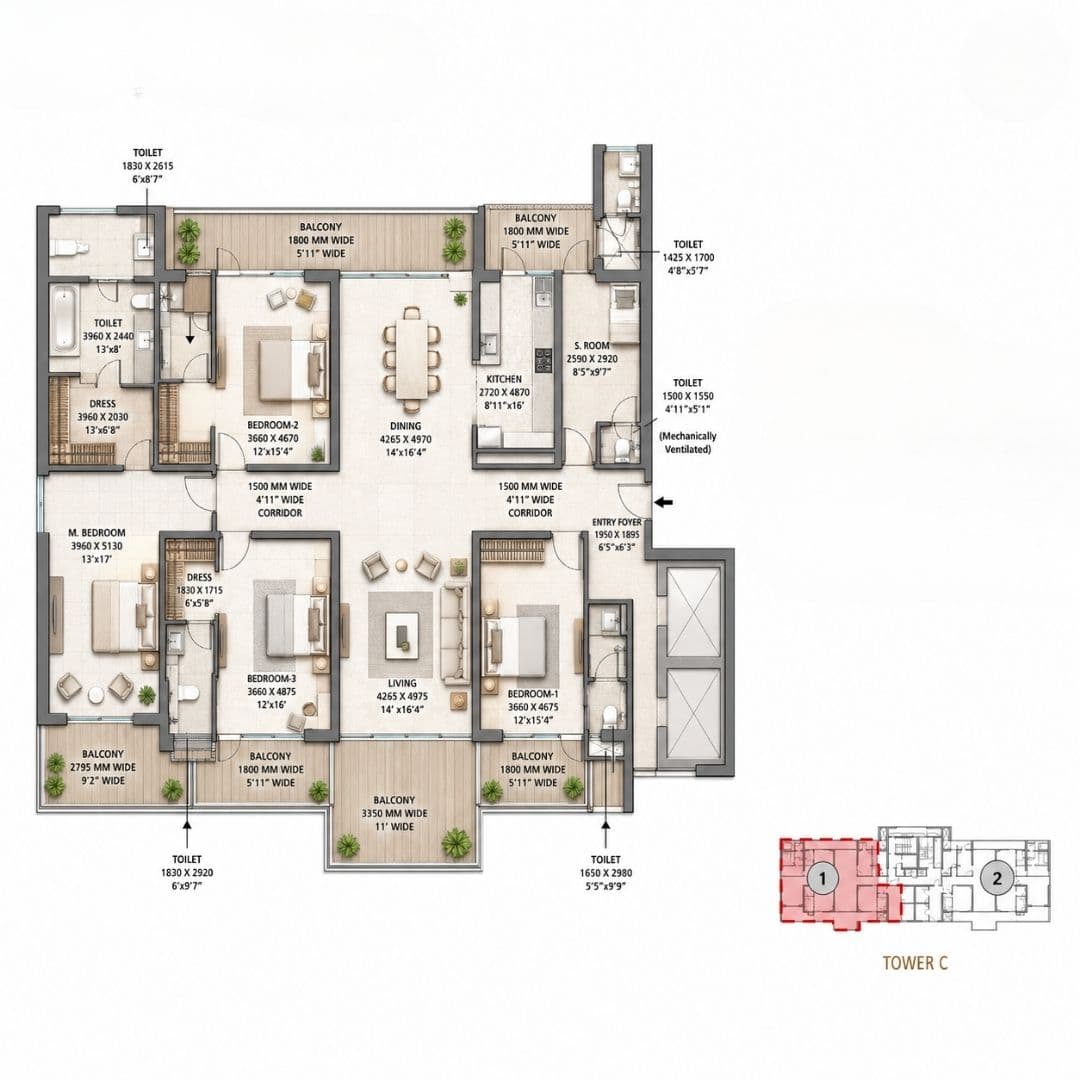 Godrej Miraya 4BHK+Family Lounge Apartment