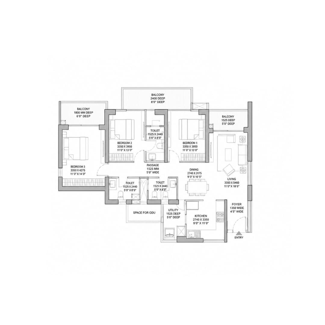 Godrej Zenith 89 2.5BHK Floor Plan