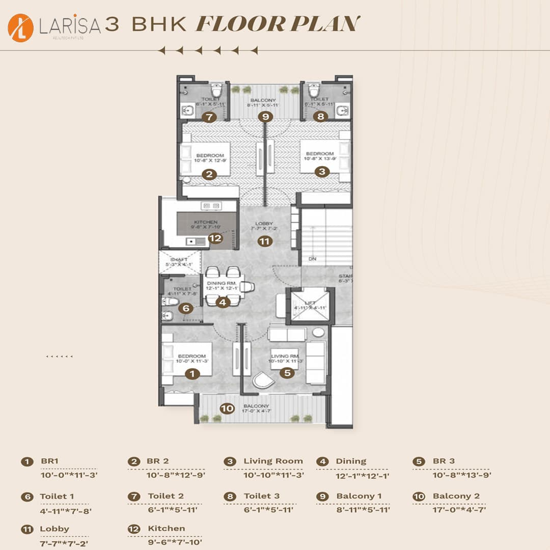 Prime Residences 3BHK floor plan