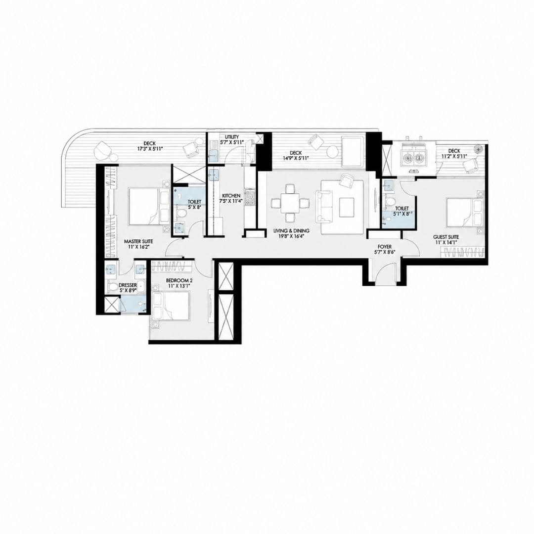 BPTP Gaia Residences 3 BHK Floor Plan
