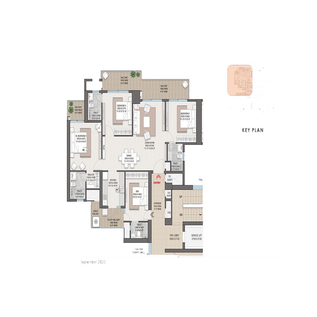 Satya Levante Residences of Floor Plan 3BHK