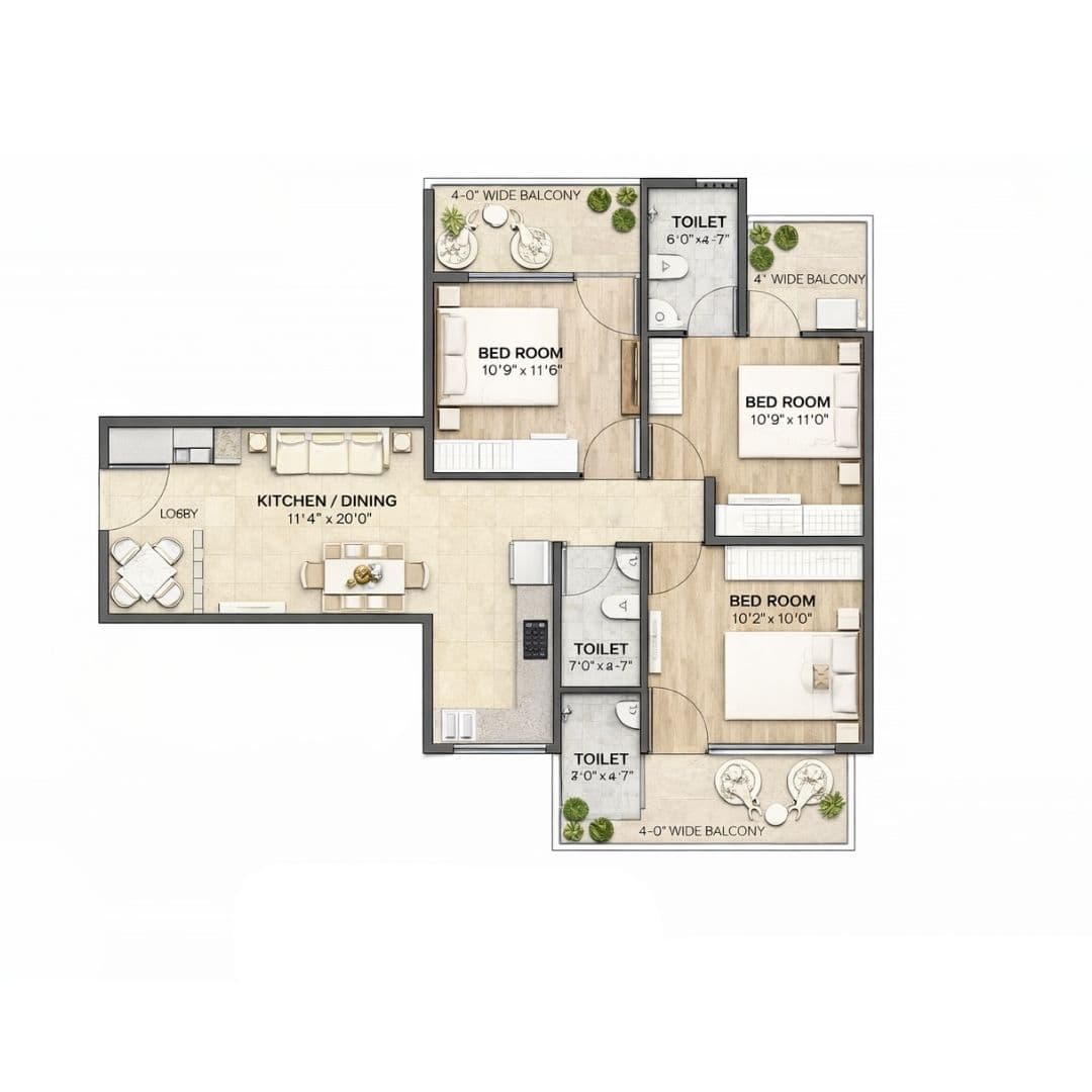 Yashika Green Square 3BHK (Type-4) Apartment