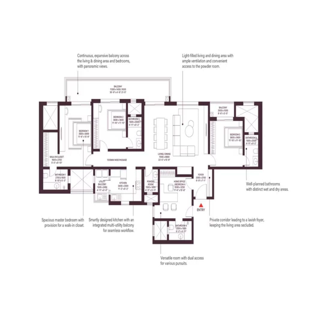 Sobha Crescent 3BHK Floor plan