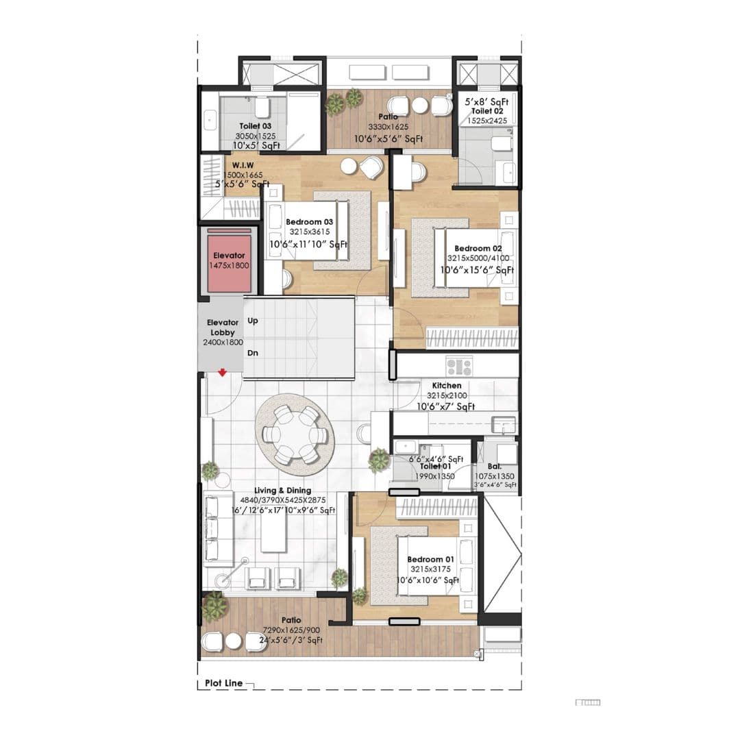 3BHK Type 3 Floor Plan