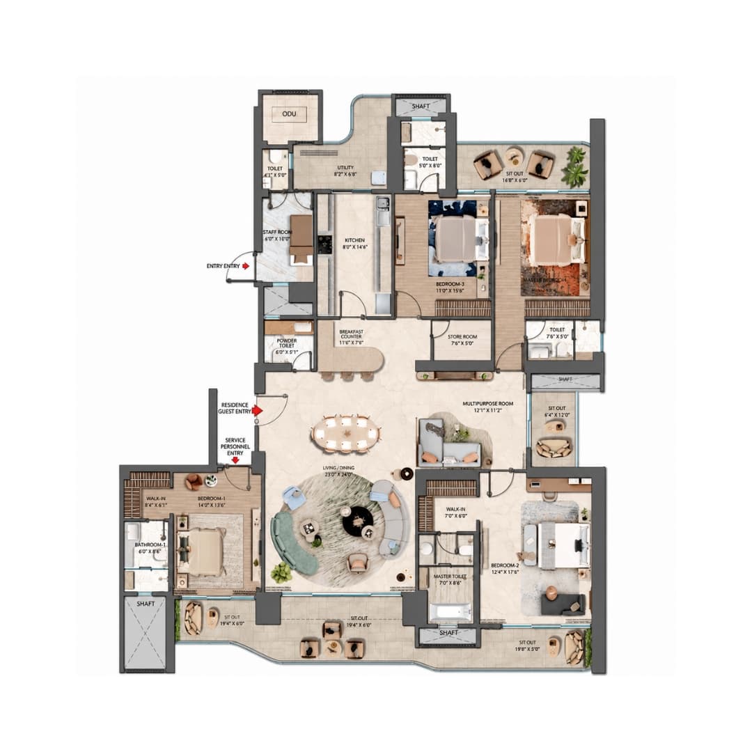 Whiteland Urban Resort 3BHK Floor Plan