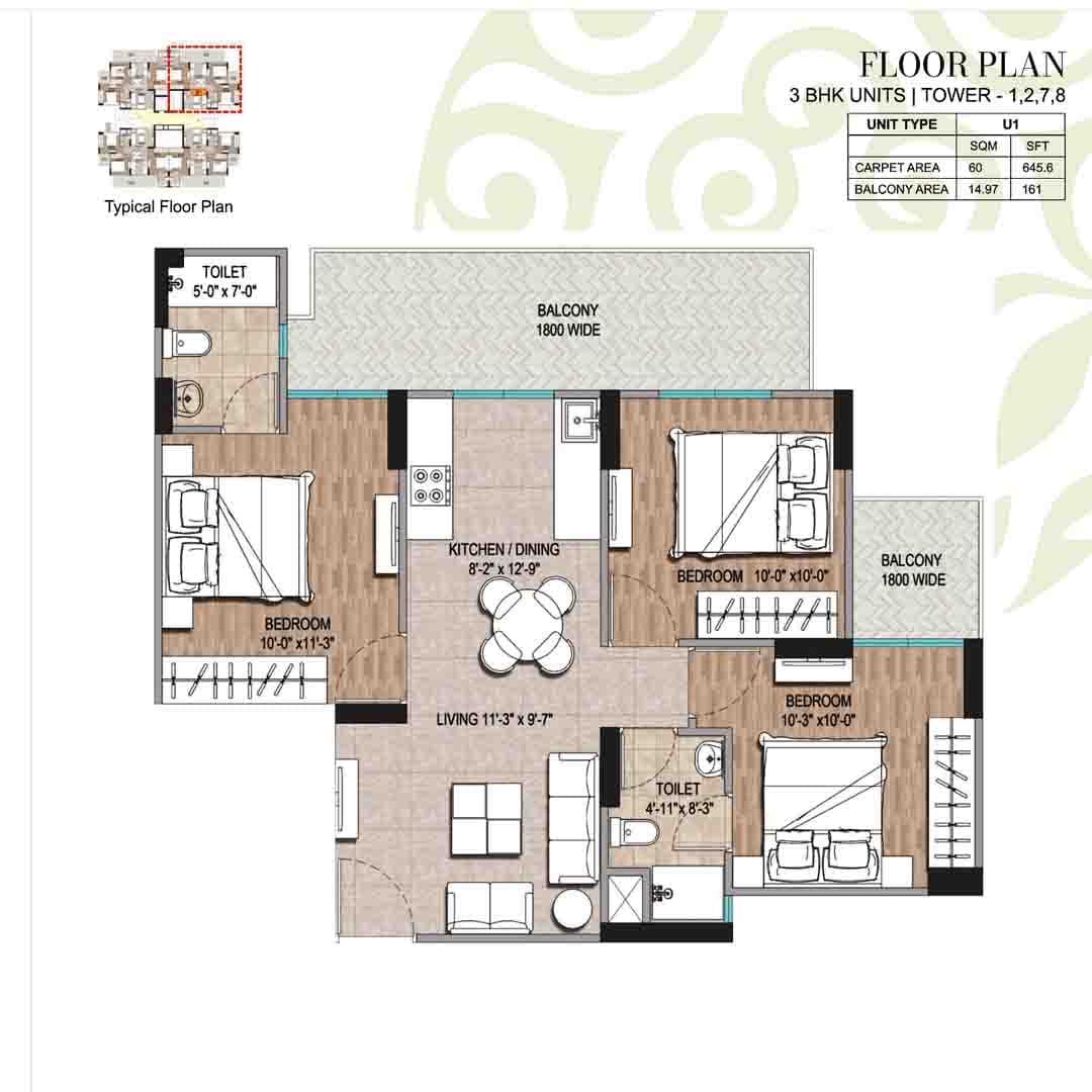 Mansha Evernest 3BHK Floor Plan
