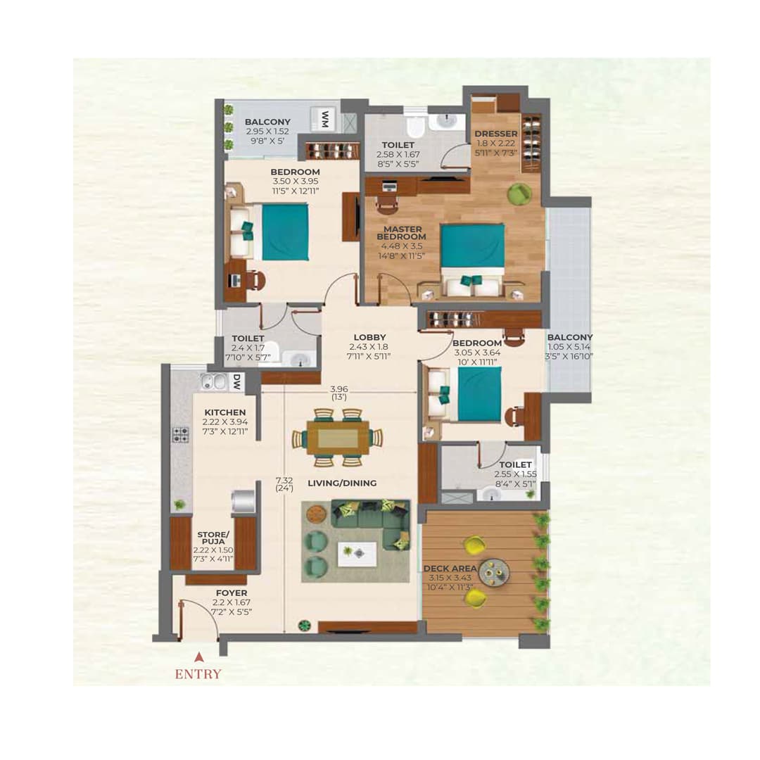 Ashiana Amarah Floor-Plan 3BHK