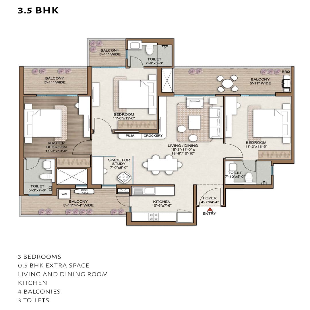 Smart World One DXP 113 3.5BHK Floor plan