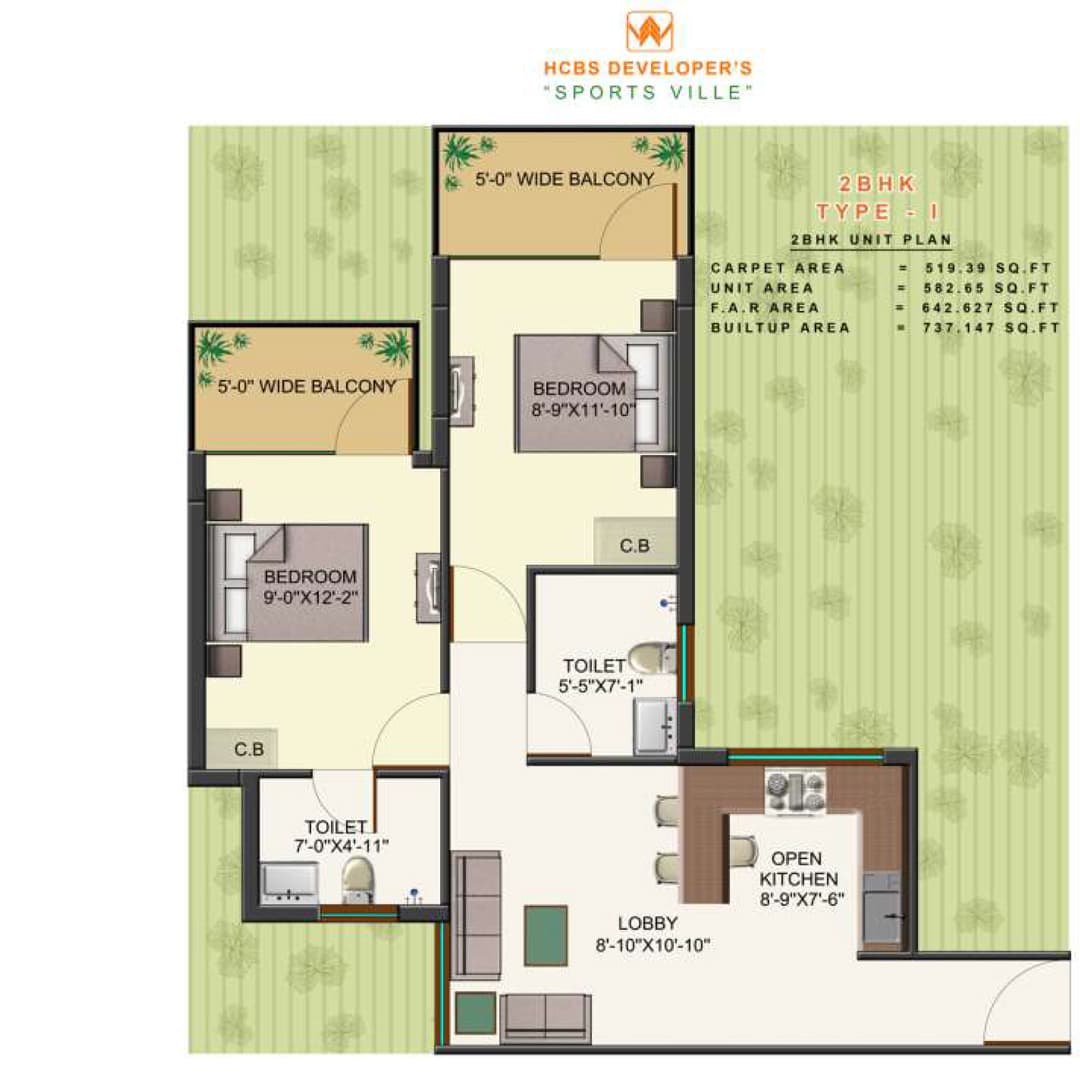 HCBS Sports Ville 2BHK Floor plan