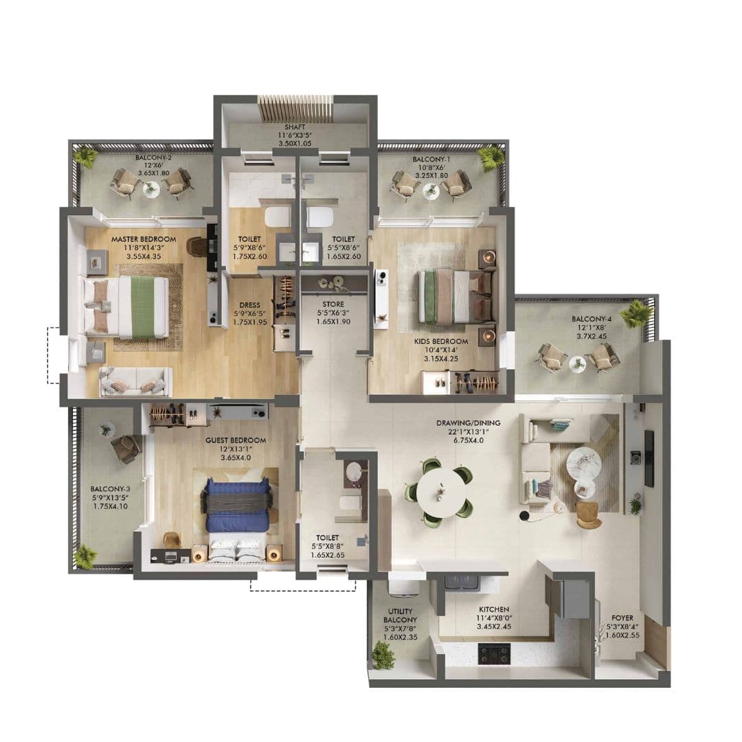 Ashiana Aaroham 3 bhk Floor Plan