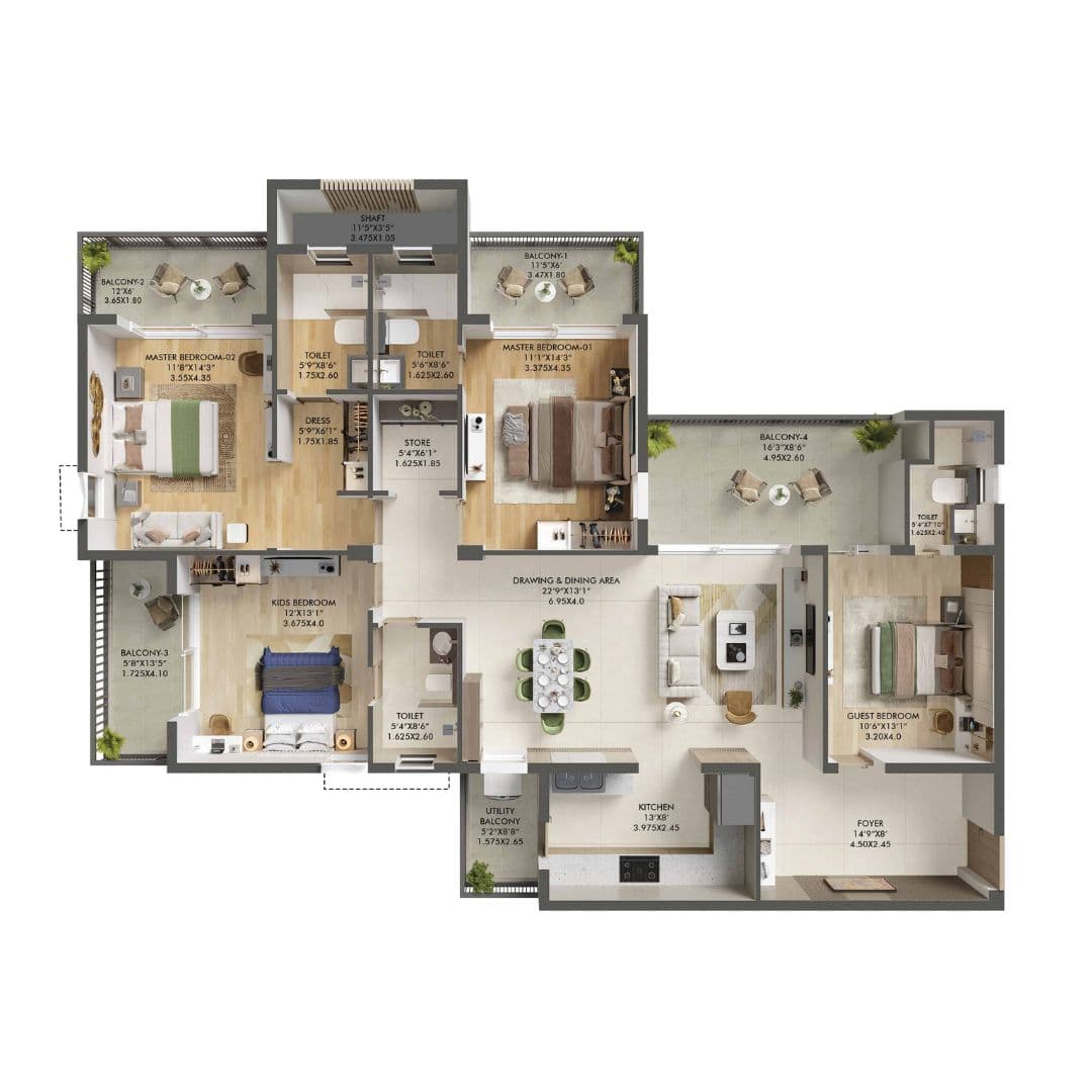 Ashiana Aaroham 4 bhk Floor Plan