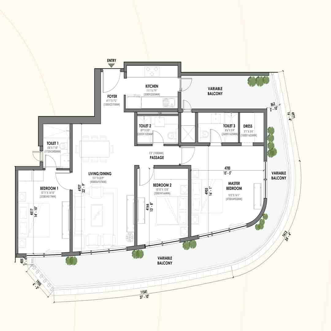Premium Residences 3BHK +SQ