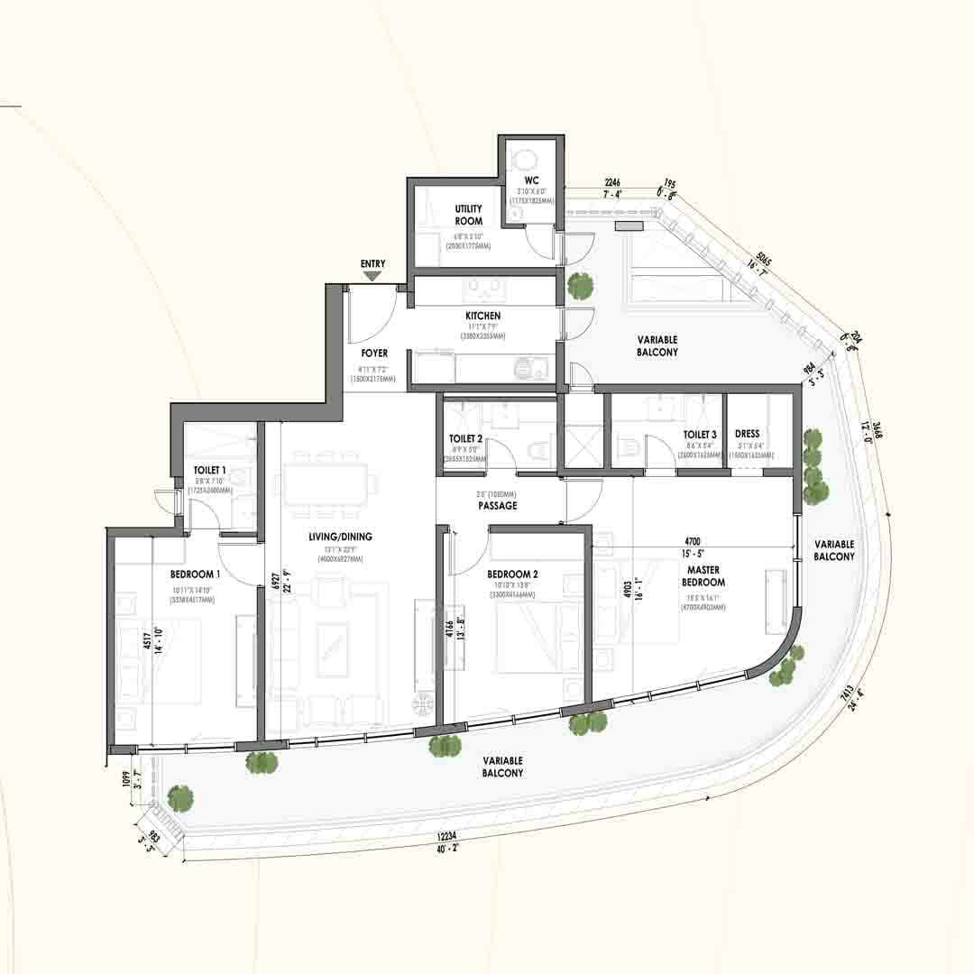3bhk utility possession in eldeco terra