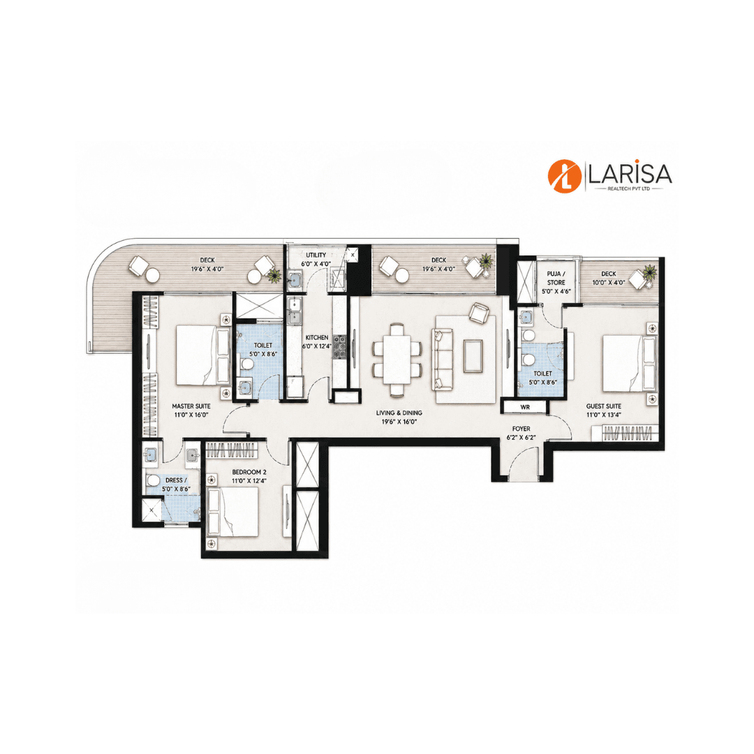 BPTP Gaia Residences 3 BHK – T6 Floor Plan
