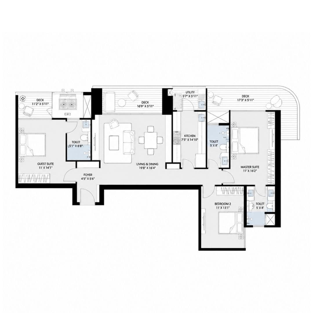 Gaia Residences 3 BHK – T8 Floor Plan