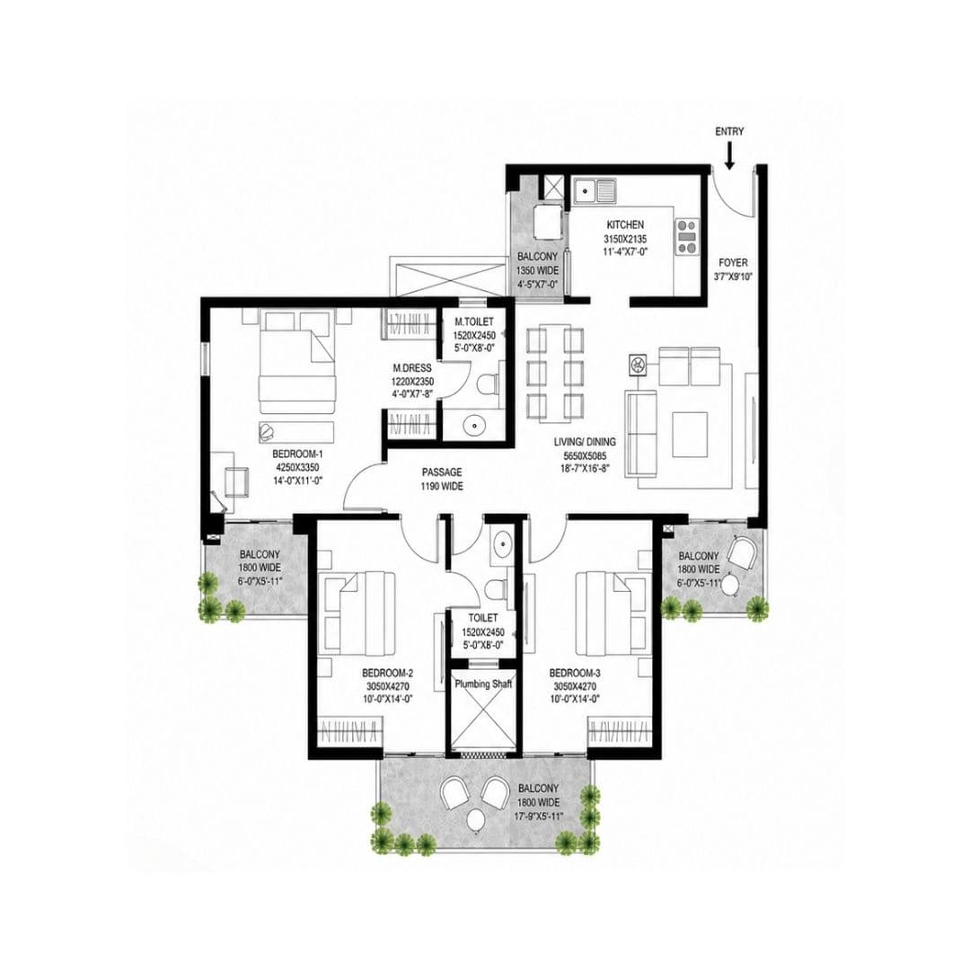 Godrej Serenity 3BHK + UTILITY Apartment