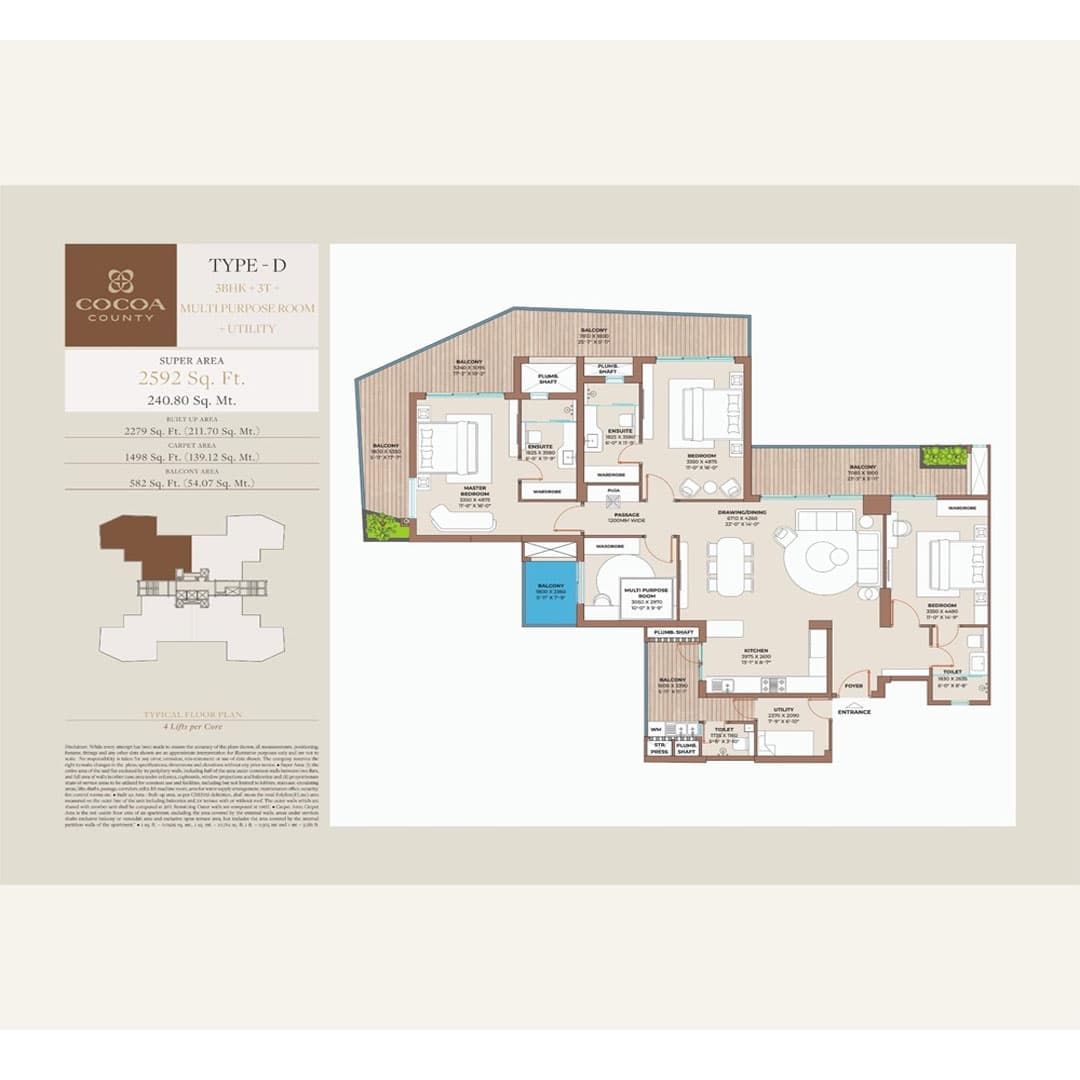 3BHK 3t cocoa floor plan